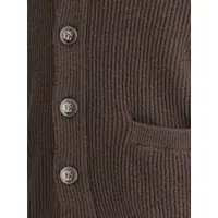 Pulovere Brunello Cucinelli pentru Barbati - Cardigane Brunello Cucinelli Ribbed Cardigan MORO Barbati (BM 18393601) - B-mall.ro