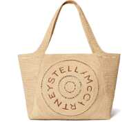 Genti de mana Beige Tote Bag With Two Top Handles And Logo Embroidery On The Front In Raffia Woman Femei