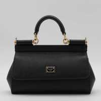 Genti de mana Dolce & Gabbana Black Leather Sicily Small Top Handle Bag Femei