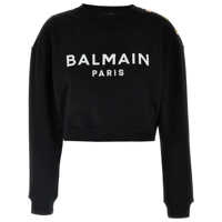 Pulovere Balmain Logo Organic Cotton Cropped Sweatshirt Femei