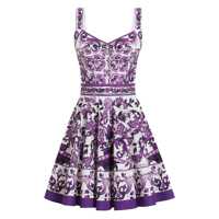 Rochii Violet Dress With Thin Straps And All-Over Floral Motif In Cotton Blend Woman Femei