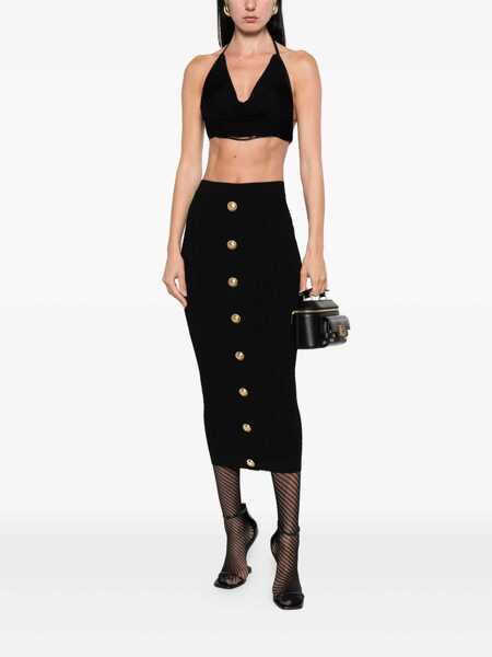 Fuste Balmain Black Skirt With Logo Buttons And Zip Closure In Viscose Blend Woman Black Femei (BM 18398274) 2