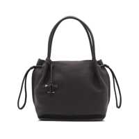 Genti de umar Black Shoulder Bag With Two Top Handles And Drawstring Closure In Grained Leather Woman Femei