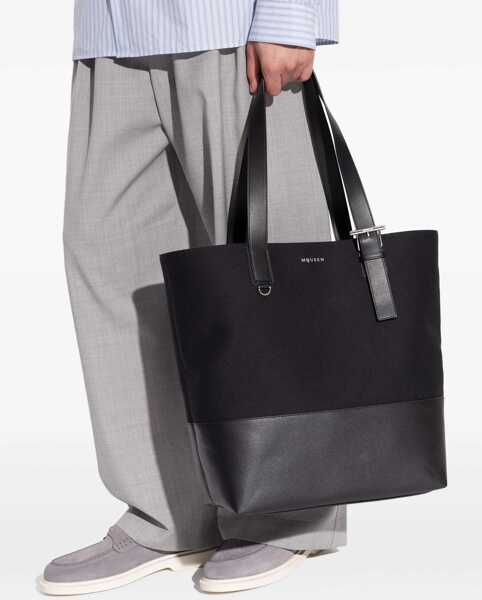 Genti de mana Alexander McQueen Canvas Tote Bag BLACK/SILVER Barbati (BM 18400846) 2