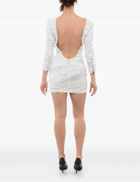 Rochii scurte Balmain Sequined Mini Dress With Low Back White Femei (BM 18401716) 3