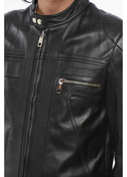Geci de piele Dolce & Gabbana Leather Jacket With Zipped Sleeves Black Barbati (BM 18401725) 3