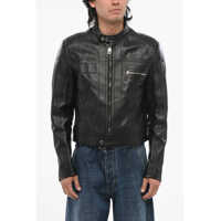 Geci de piele Leather Jacket With Zipped Sleeves Barbati