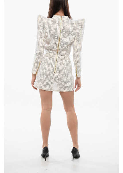 Rochii scurte Balmain Monogram Wrap Dress With Statement Shoulde Pads White Femei (BM 18401737) 2