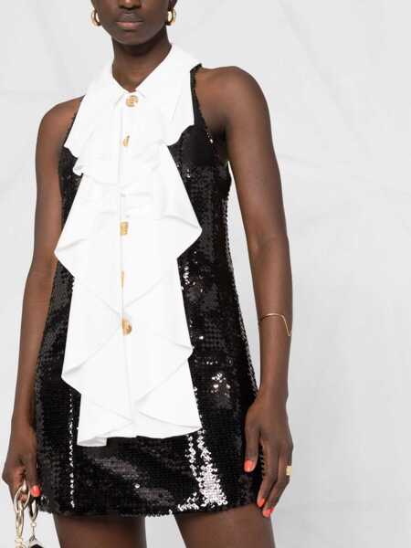 Rochii scurte Balmain Sleeveless Sequin Dress With Collar Detail Black Femei (BM 18401752) 3