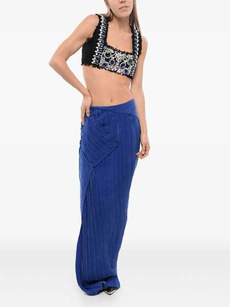 Fuste lungi Balmain Asymmetric Skirt With Draped Design Blue Femei (BM 18401755) 2