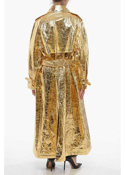 Trenciuri Dolce & Gabbana Wrinkled Effect Lam Fabric Trenchcoat Gold Femei (BM 18401761) 2