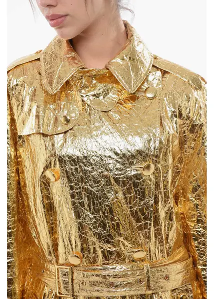 Trenciuri Dolce & Gabbana Wrinkled Effect Lam Fabric Trenchcoat Gold Femei (BM 18401761) 3