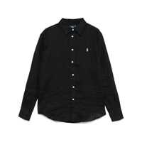 Tricouri Polo 'Classic Fit' Black Shirt With Pointed Collar And Pony Logo Embroidered On The Front In Linen Woman Femei