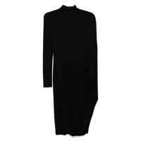 Rochii Black Asymmetric Midi Dress With High Neck And One Cape Sleeve In Viscose Woman Femei