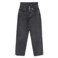 Blugi Black Jeans With Front-Fold Design And Logo Patch On The Rear In Denim Woman Femei