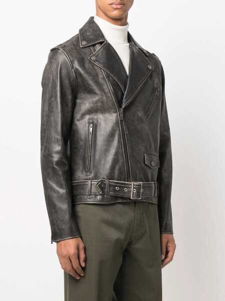 Geci biker Golden Goose Black Biker Jacket With Notched Revers And Leopard Lining In Leather Man Black Barbati (BM 18404745) 3