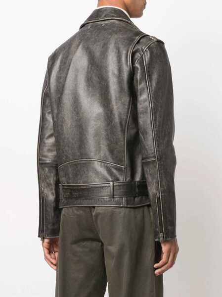 Geci biker Golden Goose Black Biker Jacket With Notched Revers And Leopard Lining In Leather Man Black Barbati (BM 18404745) 4