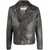 Golden Goose Black Biker Jacket With Notched Revers And Leopard Lining In Leather Man Black