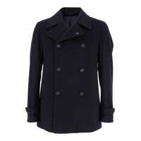 Paltoane Blue Double-Breasted Coat With Wide Notched Revers In Wool Blend Man Barbati