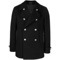 Paltoane Black Double-Breasted Coat With Wide Notched Revers In Wool Blend Man Barbati