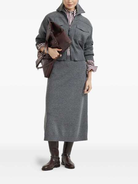 Cardigane Brunello Cucinelli Brunello Cucinelli Shiny Zipper Pull Wool Cardigan GRAY Femei (BM 18405516) 2
