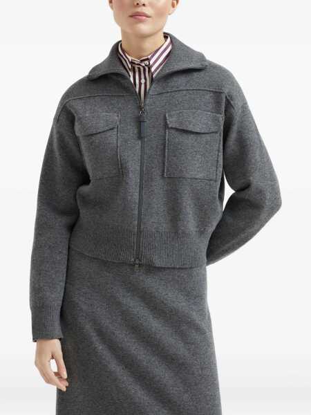 Cardigane Brunello Cucinelli Brunello Cucinelli Shiny Zipper Pull Wool Cardigan GRAY Femei (BM 18405516) 3
