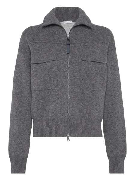 Cardigane Brunello Cucinelli Brunello Cucinelli Shiny Zipper Pull Wool Cardigan GRAY Femei (BM 18405516) 1