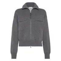 Cardigane Brunello Cucinelli 'Shiny Zipper Pull' Wool Cardigan Femei