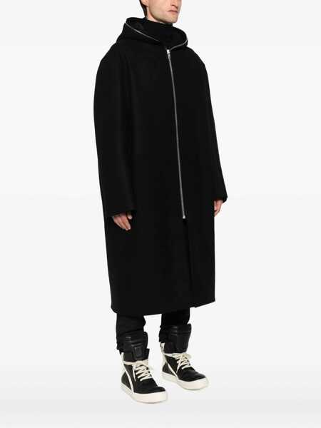 Paltoane Rick Owens Black Coat With Fixed Hood And Rear Single Vent In Wool Man Black Barbati (BM 18405780) 3