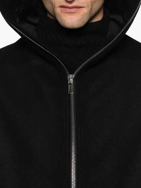 Paltoane Rick Owens Black Coat With Fixed Hood And Rear Single Vent In Wool Man Black Barbati (BM 18405780) 5