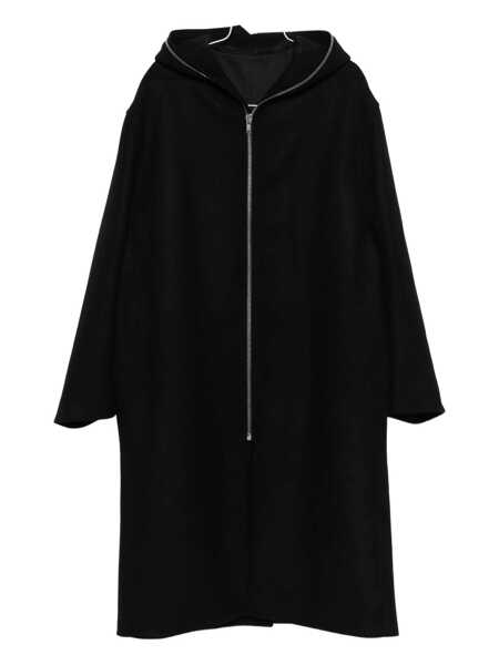 Paltoane Rick Owens Black Coat With Fixed Hood And Rear Single Vent In Wool Man Black Barbati (BM 18405780) 1