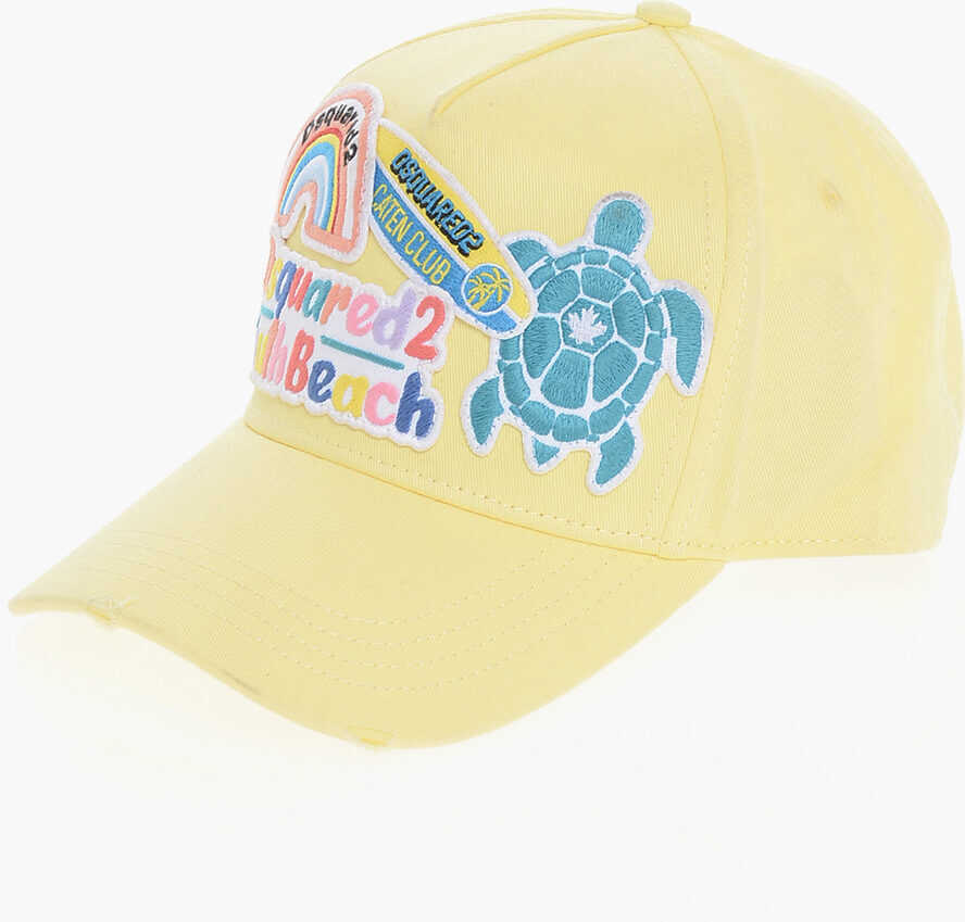 Caciuli DSQUARED2 Vintage Effect Cotton Twill Cap Yellow Femei (BM 18407857) 1