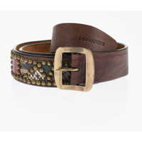 Curele Studded Leather Belt With Python Effect Details 40Mm Barbati