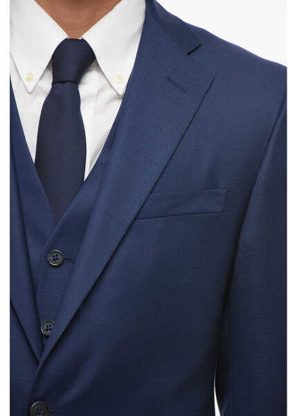 Costume CORNELIANI Cc Collection Virgin Wool Side Vents Notch Lapel 3 Piece Wai Blue Barbati (BM 18408070) 3