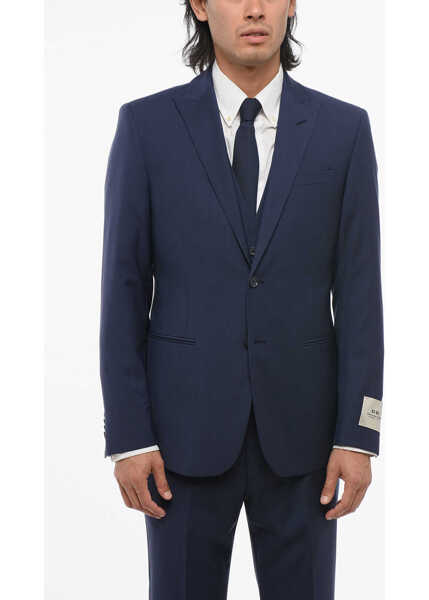 Costume CORNELIANI Cc Collection Virgin Wool Side Vents Peak Lapel 3 Piece Wais Blue Barbati (BM 18408073) 2