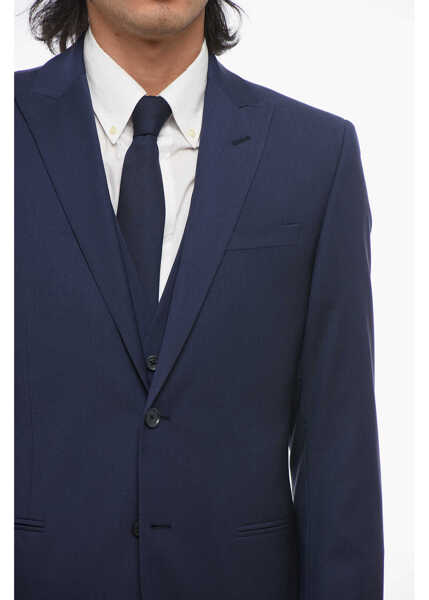 Costume CORNELIANI Cc Collection Virgin Wool Side Vents Peak Lapel 3 Piece Wais Blue Barbati (BM 18408073) 3