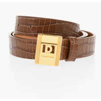 Curele Crocodile Effect Leather Belt With Golden Buckle 25Mm Barbati