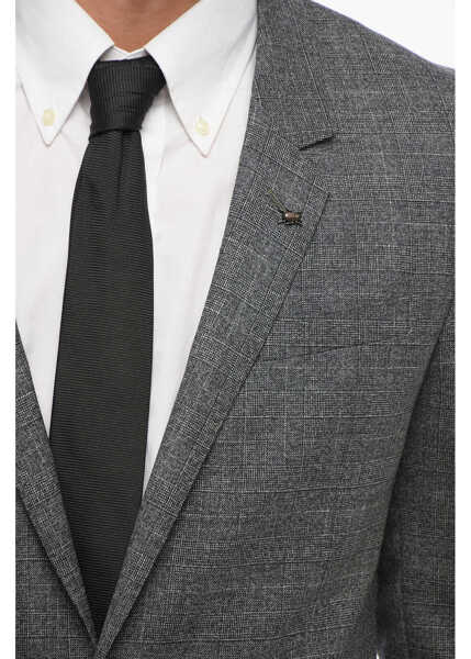 Sacouri CORNELIANI Virgin Wool Unlined Blazer With Check Motif Black & White Barbati (BM 18408130) 2