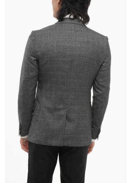 Sacouri CORNELIANI Virgin Wool Unlined Blazer With Check Motif Black & White Barbati (BM 18408130) 3