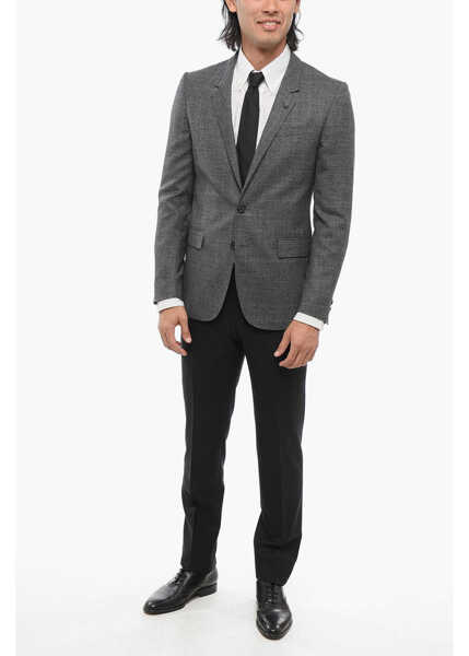 Sacouri CORNELIANI Virgin Wool Unlined Blazer With Check Motif Black & White Barbati (BM 18408130) 4