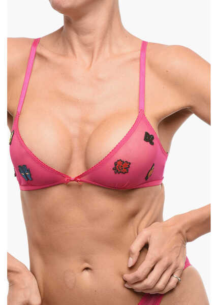 Sutiene DSQUARED2 Sheer Triangle Bra With Embroidery Pink Femei (BM 18408139) 3