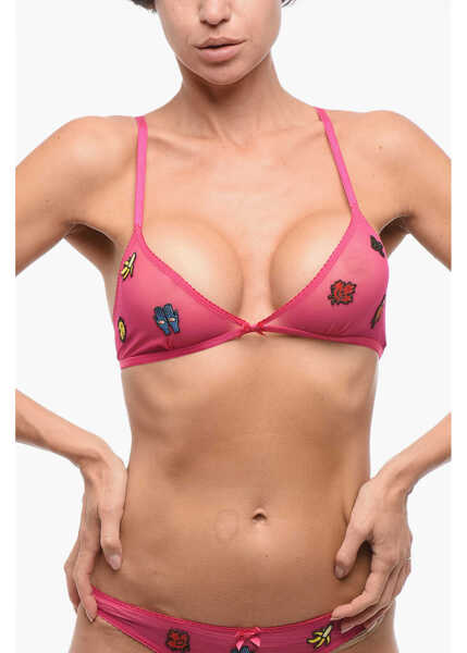 Sutiene DSQUARED2 Sheer Triangle Bra With Embroidery Pink Femei (BM 18408139) 1