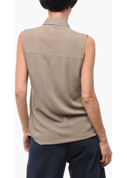 Camasi casual AMI ALEXANDRE MATTIUSSI Viscose Sleeveless Shirt Beige Femei (BM 18408142) 2