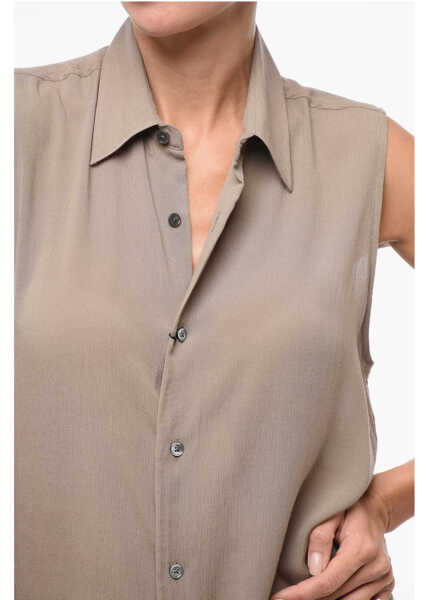 Camasi casual AMI ALEXANDRE MATTIUSSI Viscose Sleeveless Shirt Beige Femei (BM 18408142) 3