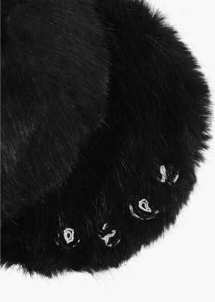 Caciuli DSQUARED2 Faux Fur Cap With Monogram Embellished With Beads Black Barbati (BM 18408352) 3