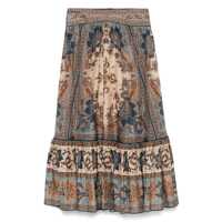 Fuste Zimmermann 'Ascension' Blue And Cream Silk Ruffle Midi Skirt Femei
