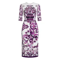 Rochii Violet Crewneck Dress With Rear Zip Closure And All-Over Floral Print In Silk Stretch Woman Femei