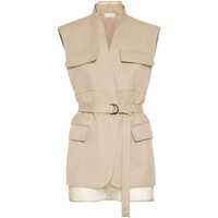 Geci Beige Sleeveless Belted Jacket With Monil Detail On The Rear In Cotton Woman Femei