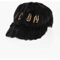 Caciuli Faux Fur Icon Cap With Golden-Effect Detail Femei
