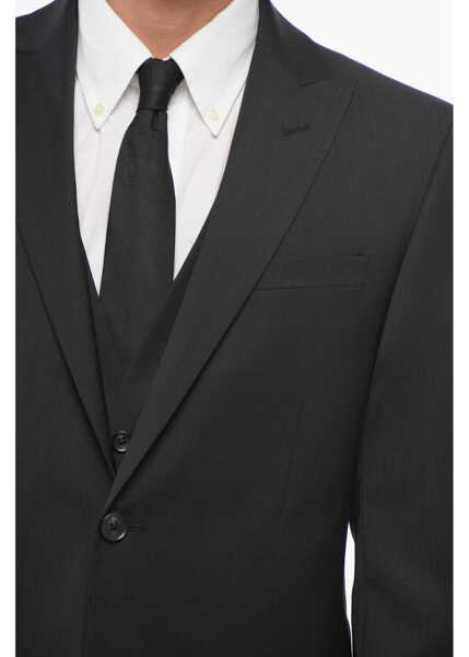 Costume CORNELIANI Cc Collection Virgin Wool Side Vents Peak Lapel 3 Piece Wais Black Barbati (BM 18419776) 3